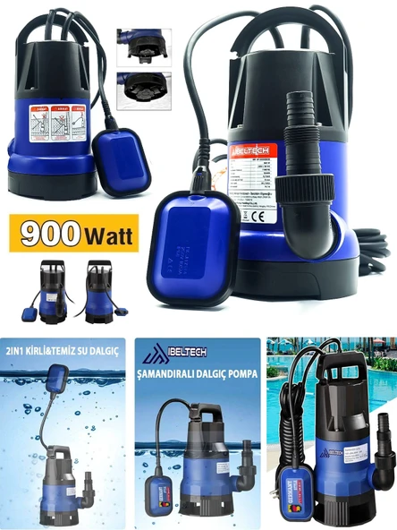 2in1 Kombine Dalgıç Pompa QSB900 İbeltech 900W Plastik Gövdeli Kirli ve Temiz Su Dalgıç Pompası - 2