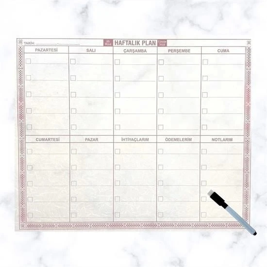 heyf HEYF® Şeffaf Kendiliğinden Yapışkanlı Kalemli Haftalık Planlayıcı 40cm-50cm