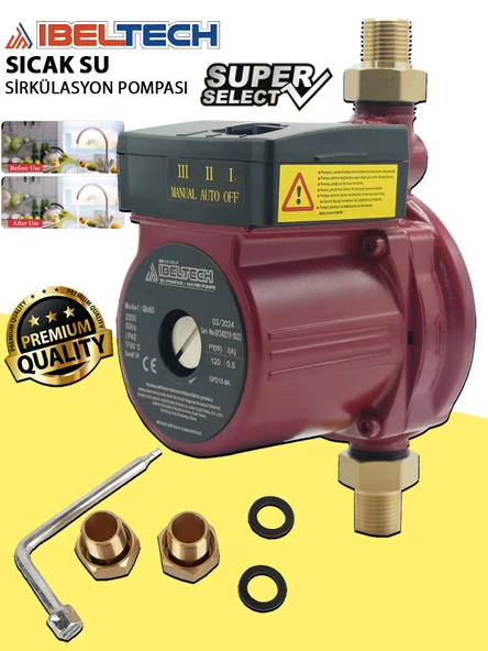 İbeltech GPD16-9A Sıcak Su Devirdaim Sirkülasyon Su Pompası Motoru 1"