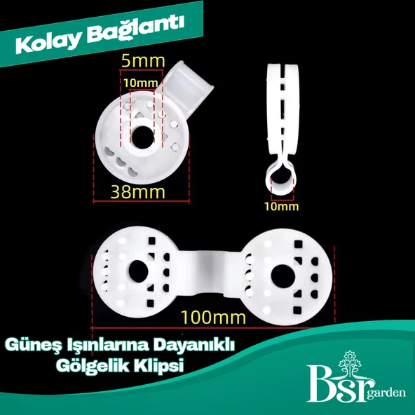 25 Adet Beyaz Gölgelik Klipsi Uv Katkılı ( Güneşe Karşı Dayanıklı ) Bsr Garden - 6