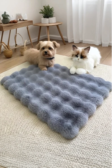 Peluş Yumuşak Yıkanabilir Bubble Kedi Yatağı - Köpek Yatağı Minder Antrasit