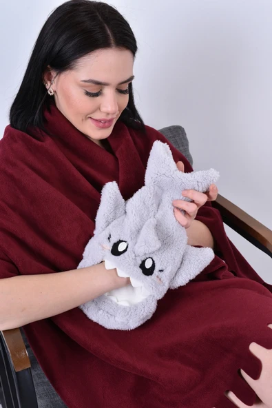 Shark Desenli Gri Su Torbası Kılıfı Yumuşak, Rahatlatıcı ve Isı Terapisi (Termojel Hediyeli) - 2