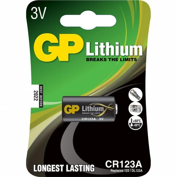 GP CR123A 3V Lityum Tekli Paket Pil (GPCR123A-U1) Fotoğraf Makinesi Pili