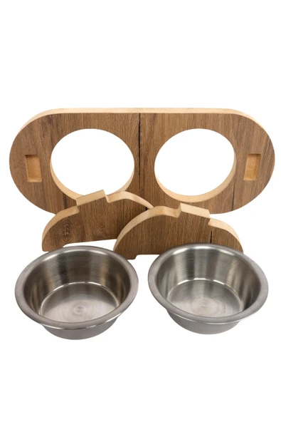 Ahşap Kedi Köpek Eğimli Su Mama Kabı Çelik Kase 18 mm Mdf - 6