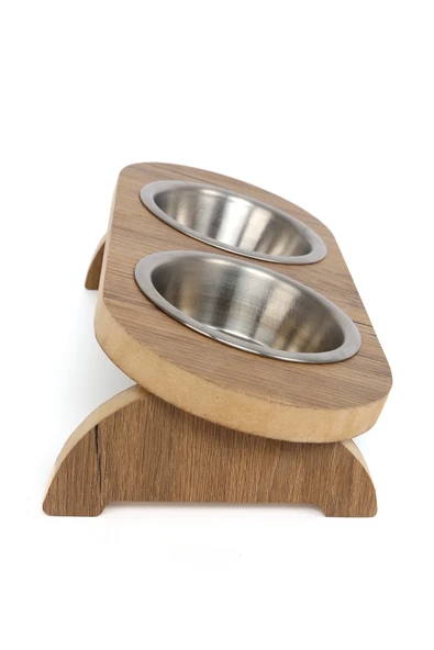 Ahşap Kedi Köpek Eğimli Su Mama Kabı Çelik Kase 18 mm Mdf - 4