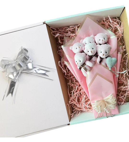 Sole Sevgiliye Özel Pembe Konsept Romantik Peluş Ayıcık Buketi - 5