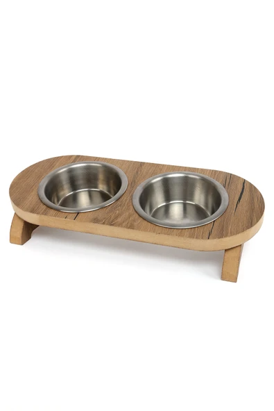 Ahşap Kedi Köpek Eğimli Su Mama Kabı Çelik Kase 18 mm Mdf