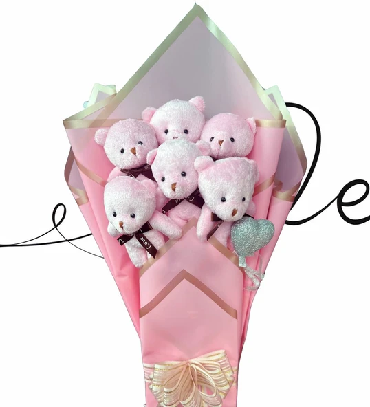 Sole Sevgiliye Özel Pembe Konsept Romantik Peluş Ayıcık Buketi - 3