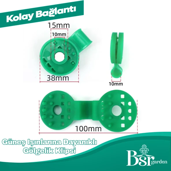 100 Adet Gölgelik Klipsi Yeşil Uv Katkılı ( Güneşe Dayanıklı ) Bsr Garden - 7