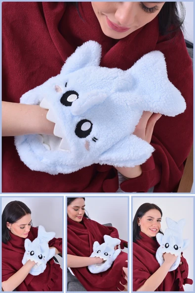 Shark Desenli Mavi Su Torbası Kılıfı Yumuşak, Rahatlatıcı ve Isı Terapisi (Termojel Hediyeli) - 5