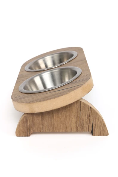 Ahşap Kedi Köpek Eğimli Su Mama Kabı Çelik Kase 18 mm Mdf - 2