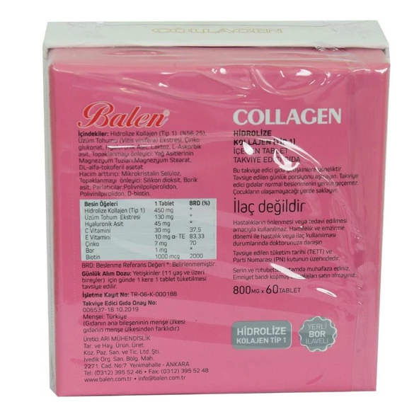 Balen Collagen Hidrolize Kollajen Tip1 Kolajen 800Mg X 60 Tablet - 2