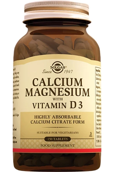 SOLGAR Calcium Magnesium With Vitamin D3 150 Tablet ( Kalsiyum Magnezyum Magnesyumm D3)