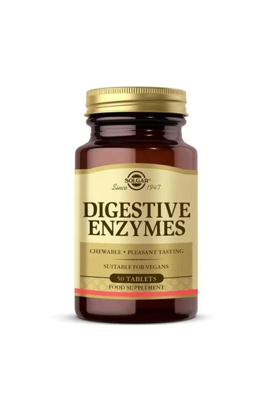 SOLGAR Digestive Enzymes 50 Tablet Nane Ile Tatlandırılmış Gıda Takviyesi