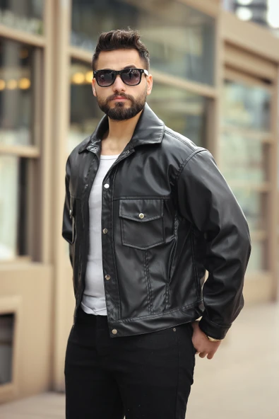 ERKEK BAHARLIK GÖĞÜS CEPLİ DERİ CEKET - 2
