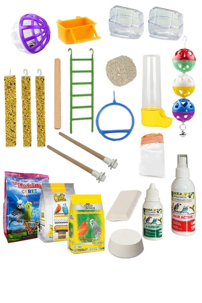 Kuş Yemi İhtiyaç Seti Full Set Muhabbet Papağan Yemi Ve Bakım İhtiyaç Seti