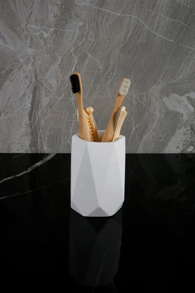 6 Parça Mermer Desenli Beton Banyo Seti Katı Sıvı Sabunluk Diş Fırçalığı Havluluk Tütsülük Tepsi - 4