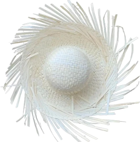 Tropikal Parti Beyaz Hasır Hawaii Şapkası 13x36 Cm - 1