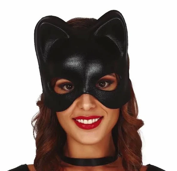 Siyah Deri Görünümlü Kedi Maskesi – Cosplay  Maskeli Balo - 3