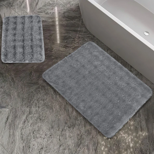 Schafer Home Pia 2 li Peluş Banyo Paspası-Gri