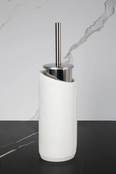4 Parça Mermer Desenli Beton Banyo Wc Seti Tuvalet Fırçası Çöp Kovası 4 Litre - 6