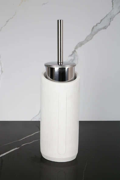 4 Parça Mermer Desenli Beton Banyo Wc Seti Tuvalet Fırçası Çöp Kovası 4 Litre - 4