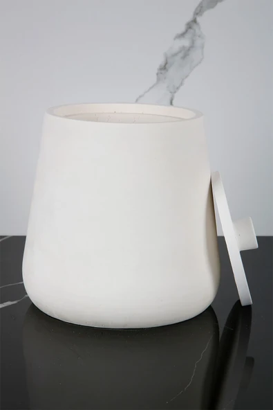 4 Parça Mermer Desenli Beton Banyo Wc Seti Tuvalet Fırçası Çöp Kovası 4 Litre - 2