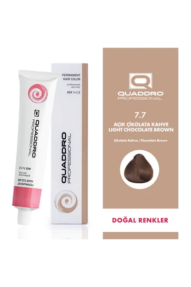 QUADDRO PROFESSİONAL QUADDRO PROFESSIONEL SAÇ BOYASI 7.7 AÇIK ÇİKOLATA KAHVE 100 ml