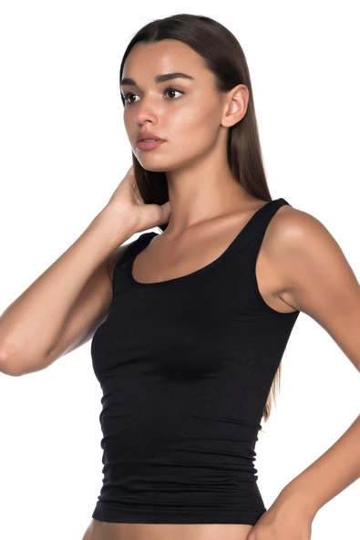 SİYAH MI Emay 5002 Soft Kalın Askılı Uzun Atlet - 2