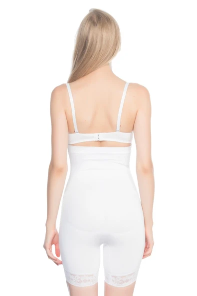 BEYAZ MI Emay 2027 Yüksek Bel Dantelli Paçalı Korse - Resim 3