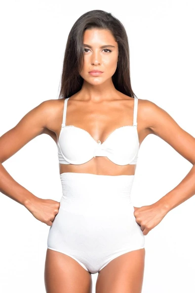 BEYAZ MI Emay 2079 Yüksek Bel Desenli Double Slip Korse