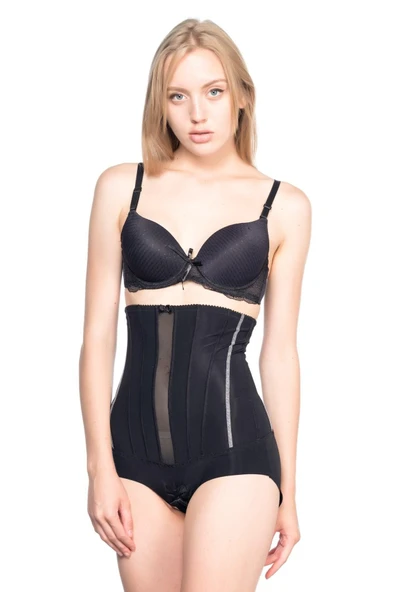 SİYAH MI Emay 2886 Yüksek Bel Tül Slip Lazer Korse