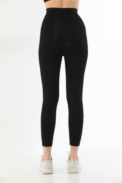 SİYAH MI 2711 Lazer Kesim Fermuarlı Uzun Tayt - Resim 3