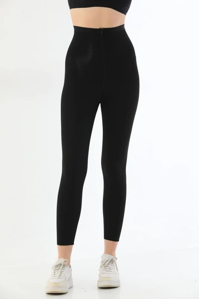 SİYAH MI 2711 Lazer Kesim Fermuarlı Uzun Tayt - Resim 7