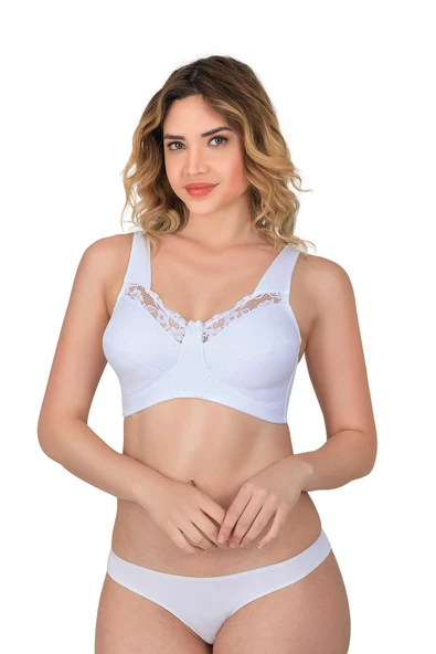 BEYAZ MI Emay 181 C Dantelli Toparlayıcı Cotton Sütyen