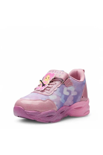 Günlük Cırtlı Kız Çocuk Spor Ayakkabı Renkli Simli Hafif Taban Süs Detay Lastik Bağcık Sneaker 4010 - 6