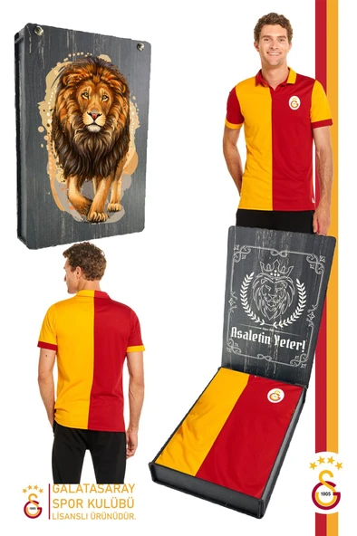 Galatasaray Orijinal Lisanslı Match Day T-shirt Gs Aslan Baskılı Hediyelik Ahşap Kutulu ürün görseli 1
