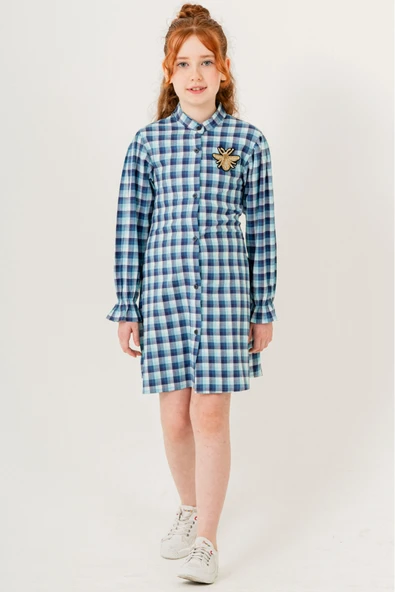 Kız Çocuk Ekose Desenli Elbise 12168 - 2