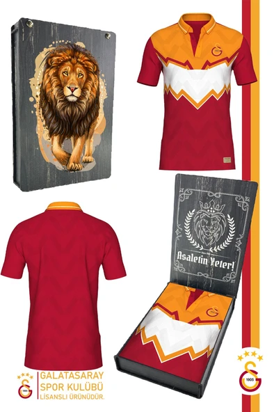 Galatasaray Orijinal Lisanslı Okan Buruk Desing Polo Yaka T-Shirt Gs Aslan Baskılı Hediyelik Kutulu
