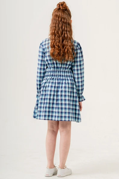 Kız Çocuk Ekose Desenli Elbise 12168 - 5