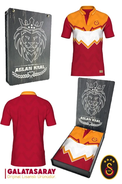 Galatasaray Orijinal Lisanslı Okan Buruk Desing Polo Yaka T-Shirt Hediyelik Ahşap Kutulu
