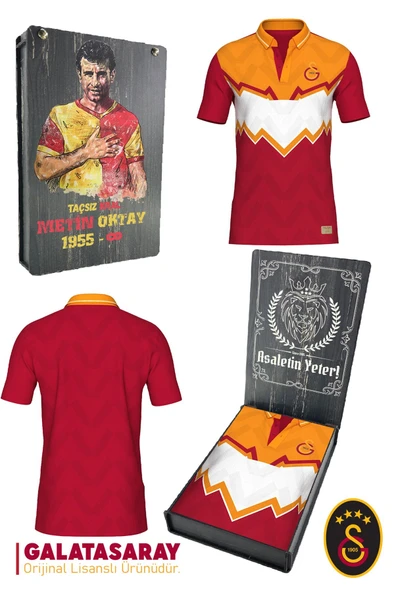Galatasaray Orijinal Lisanslı Okan Buruk Desing Polo Yaka T-Shirt Metin Oktay Baskılı Hediyelik Kutu - 1