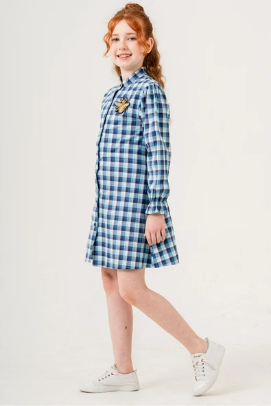 Kız Çocuk Ekose Desenli Elbise 12168 - 3