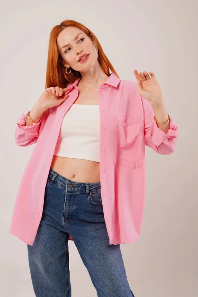 Salaş Kesim Cepli Pembe Gömlek - 4