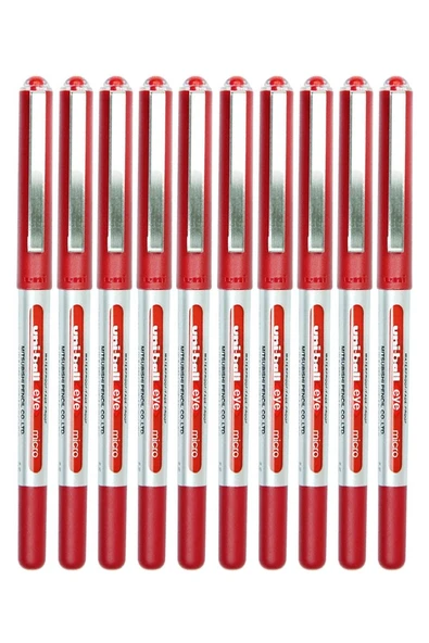 Kırmızı Pilot Kalem 10 Adet Uniball Eye Mikro 0.5 mm Roller Pilot Kalem Ub-150 Roller Uçlu Likit Mürekkepli Pilot Kalem