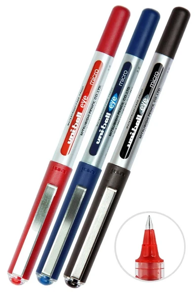 Mavi Siyah Kırmızı Pilot Kalem 3 Adet Uniball Eye Mikro 0.5 mm Roller Pilot Kalem Ub-150 Roller Uçlu Likit Mürekkepli
