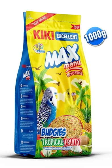 Kiki Excellent Kuş Max Menu Budgies Tropical Fruity Tropikal Meyveli Muhabbet Kuşu Yemi 1000 Gr. Kb3