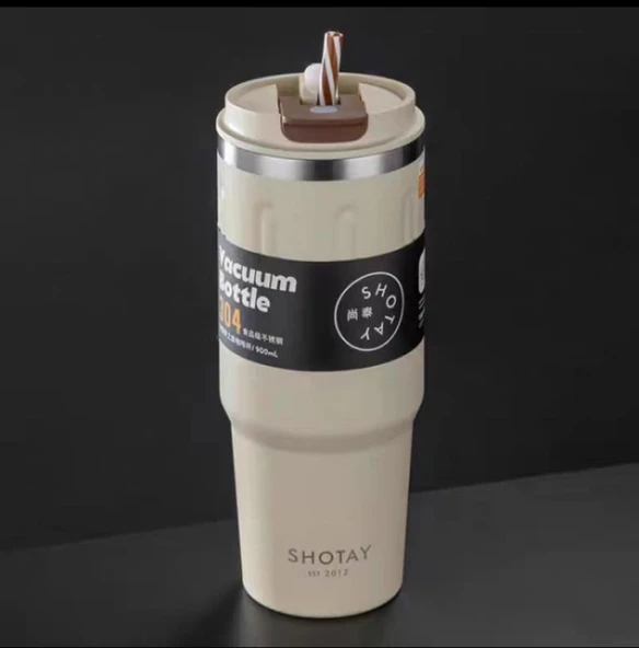 Shotay Travel Çelik Termos Mug 900Ml Krem - 4