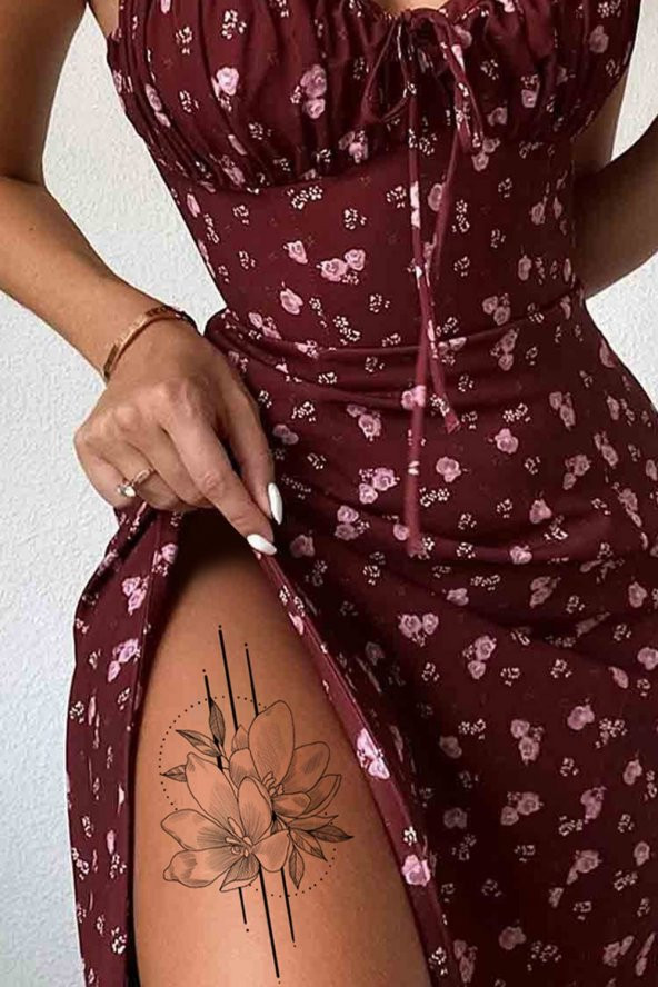 Çiçek -2 Geçici Dövme,Geçici Tattoo ,Vücut Dövme,Kol Bilek Dövme,Boyun Dövme,Sırt Dövme - 1