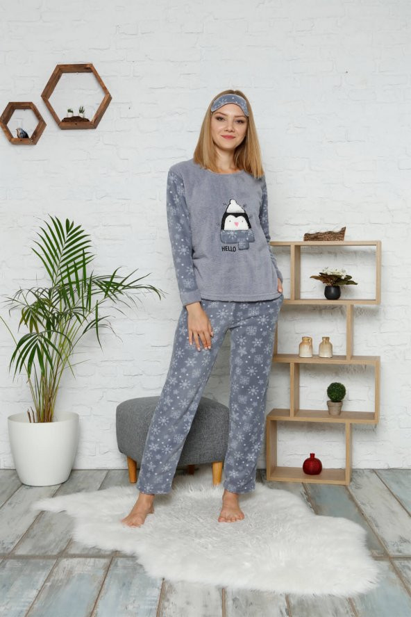 Kadın Uzun Kollu Alt Polar Üst Kışlık Pijama Takımı 1622 - 3